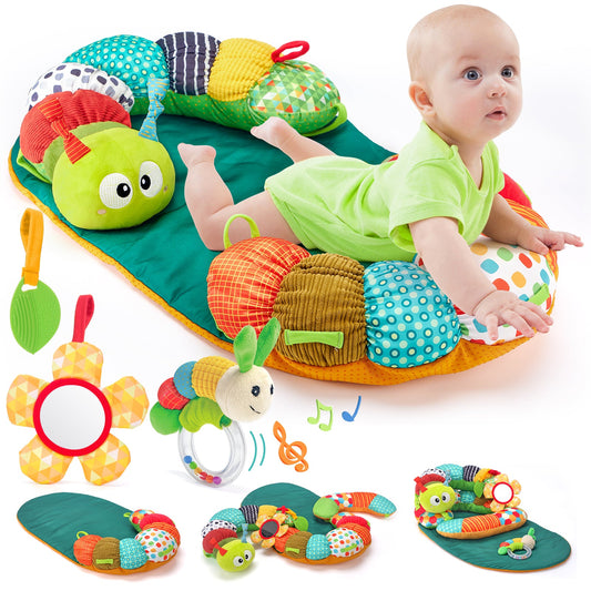3-in-1 Baby Play Mat with Tummy Time Support and Engaging Toys – Soft Non-Slip Caterpillar Design for Sensory Development 0