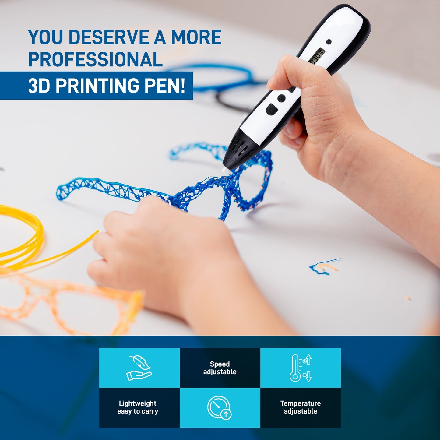 3D Printing Pen with 3M PLA Filament – Handheld 3D Doodle Pen for Beginners and Professionals, Lightweight and Portable 3