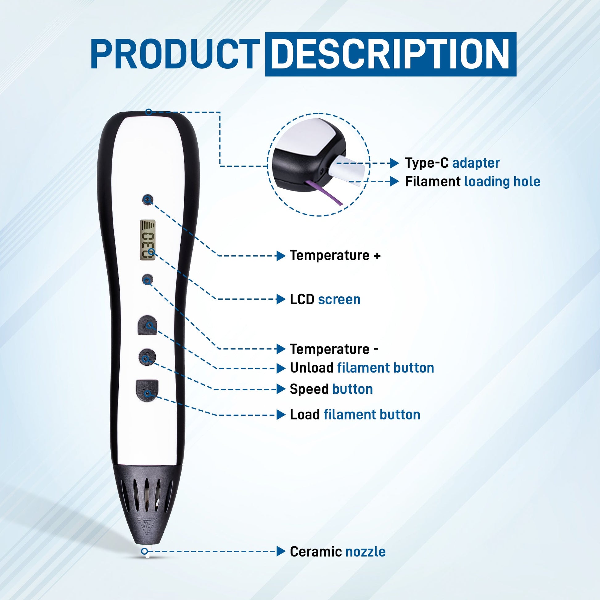 3D Printing Pen with 3M PLA Filament – Handheld 3D Doodle Pen for Beginners and Professionals, Lightweight and Portable 4