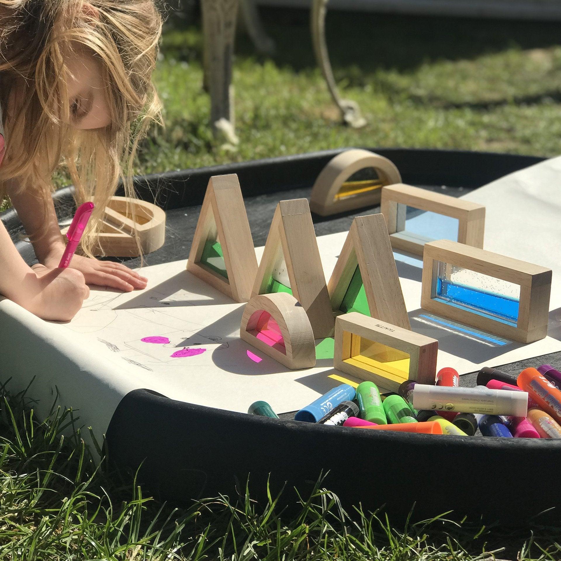 Colorful Rubberwood Sensory Blocks Set for Toddlers – Interactive Shapes with Beads, Acrylic, Sand, and Water Features 0