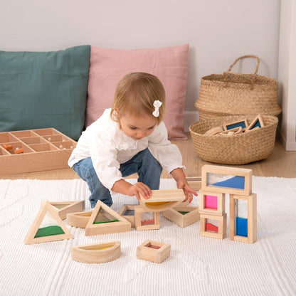 Colorful Rubberwood Sensory Blocks Set for Toddlers – Interactive Shapes with Beads, Acrylic, Sand, and Water Features 3