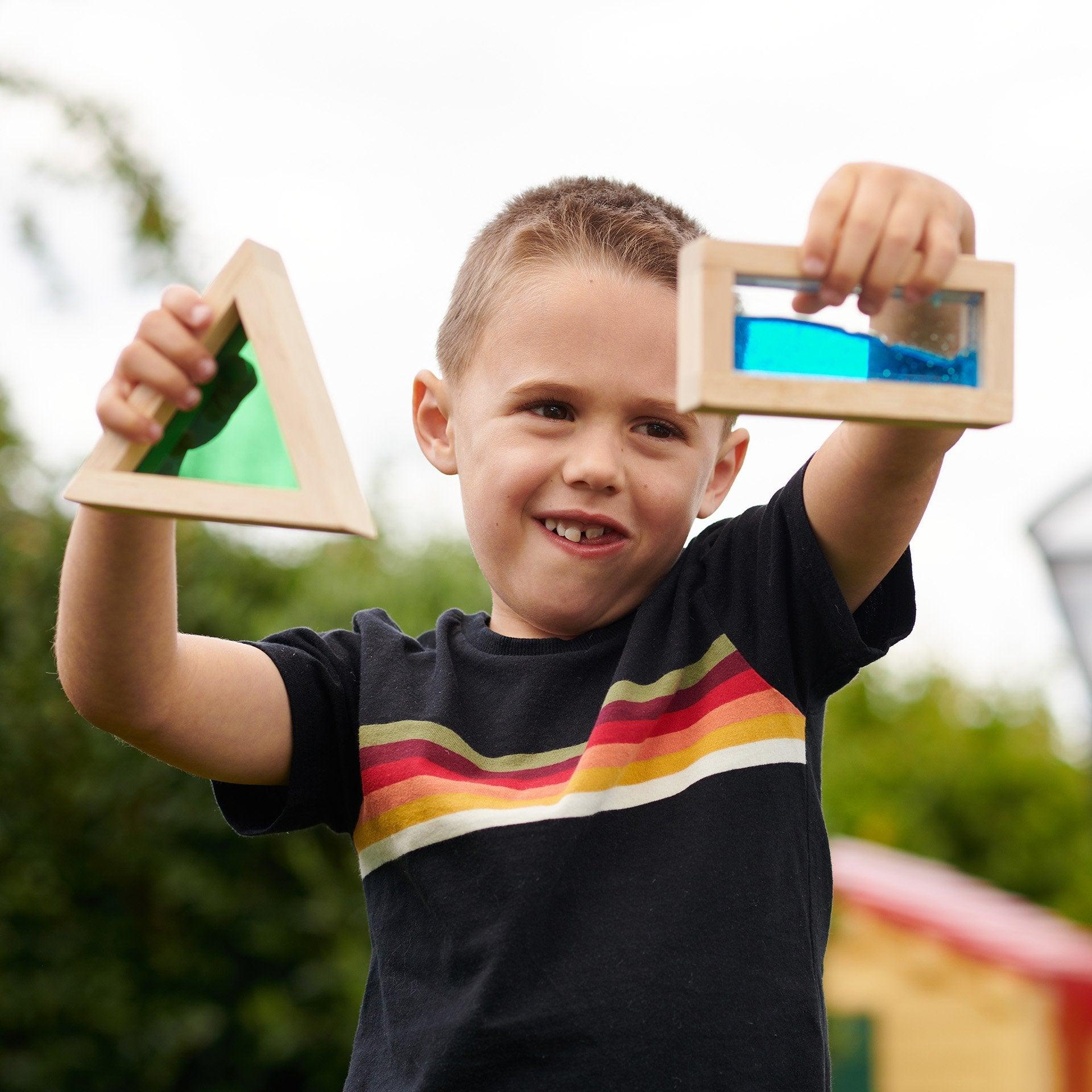 Colorful Rubberwood Sensory Blocks Set for Toddlers – Interactive Shapes with Beads, Acrylic, Sand, and Water Features 5
