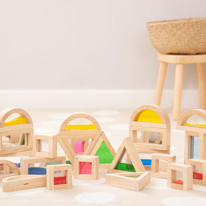 Colorful Rubberwood Sensory Blocks Set for Toddlers – Interactive Shapes with Beads, Acrylic, Sand, and Water Features 8