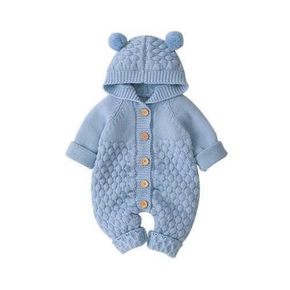 Cozy Knitted Bear Baby Romper with Hood and Plush Ears – Soft Acrylic Infant Romper for Autumn/Winter 3