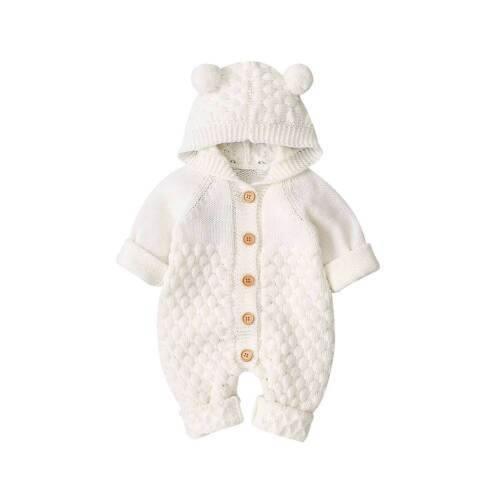 Cozy Knitted Bear Baby Romper with Hood and Plush Ears – Soft Acrylic Infant Romper for Autumn/Winter 7