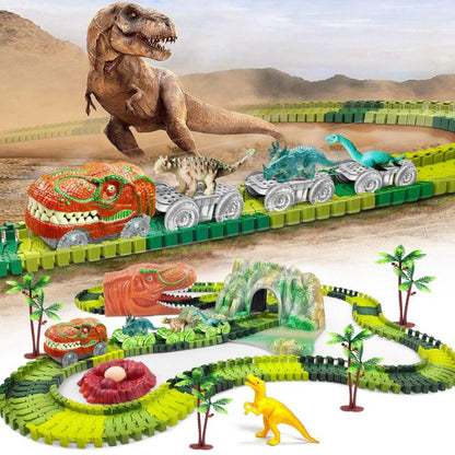 Dinosaur Race Track Toy Set with Illuminating Cars – Educational Building Toy for Kids Aged 3-6, Includes Realistic Dinosaur Figures 1