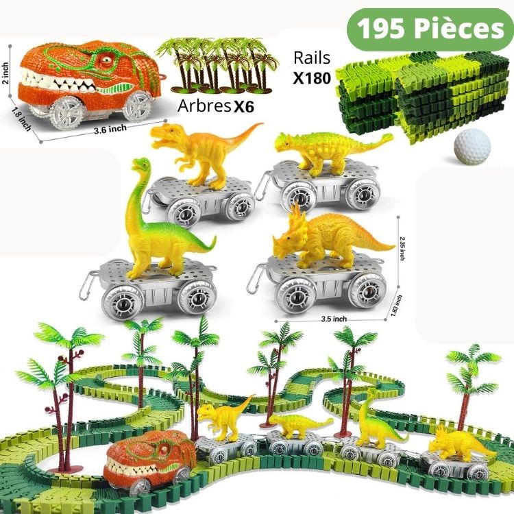 Dinosaur Race Track Toy Set with Illuminating Cars – Educational Building Toy for Kids Aged 3-6, Includes Realistic Dinosaur Figures 4