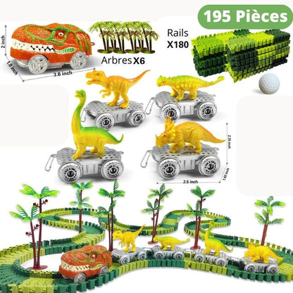 Dinosaur Race Track Toy Set with Illuminating Cars – Educational Building Toy for Kids Aged 3-6, Includes Realistic Dinosaur Figures 4