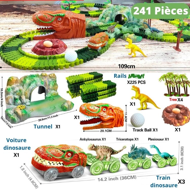 Dinosaur Race Track Toy Set with Illuminating Cars – Educational Building Toy for Kids Aged 3-6, Includes Realistic Dinosaur Figures 5