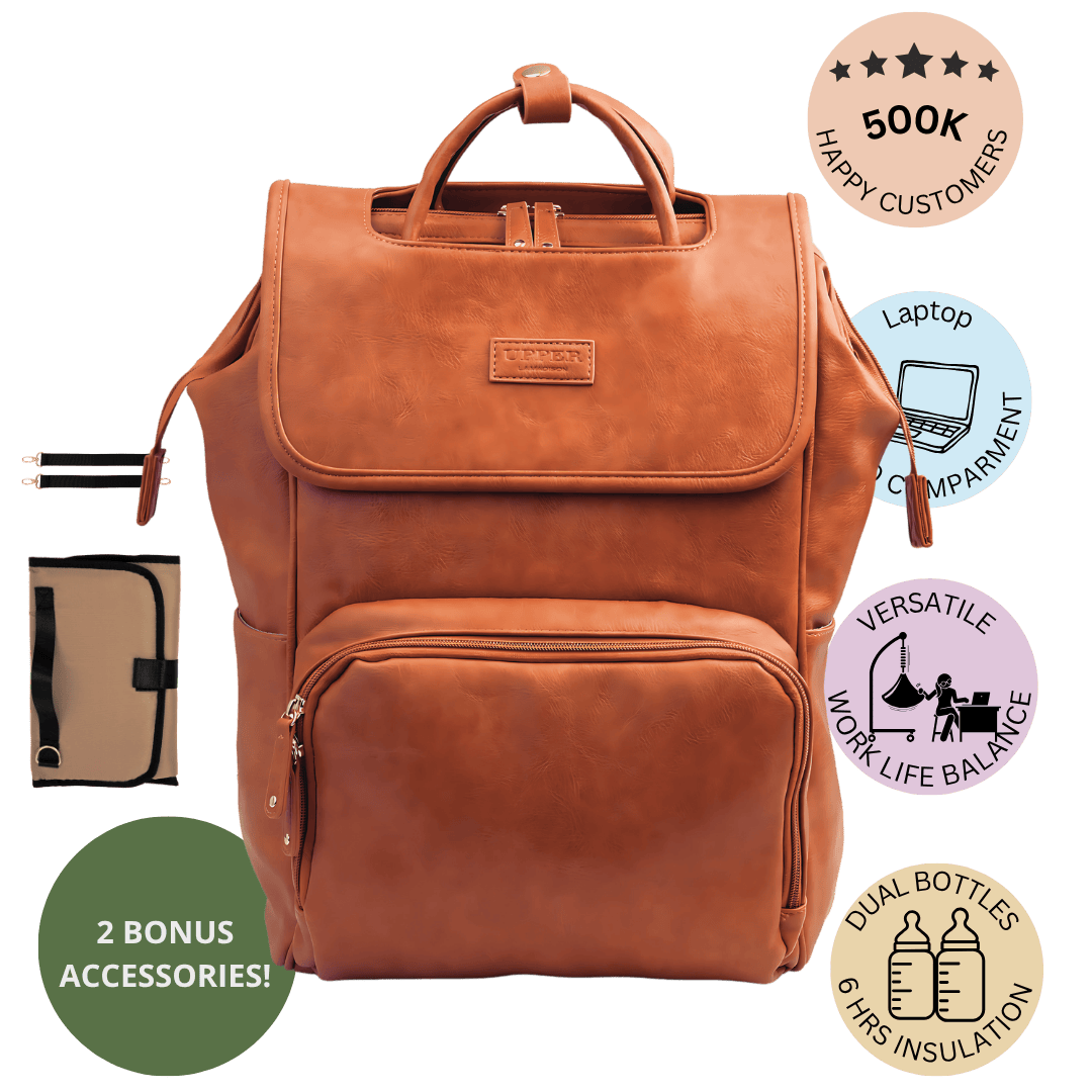 Elegant Vegan Leather Diaper Bag Backpack – Stylish Baby Bag with Insulated Bottle Holders and Stroller Clips 0