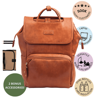 Elegant Vegan Leather Diaper Bag Backpack – Stylish Baby Bag with Insulated Bottle Holders and Stroller Clips 0