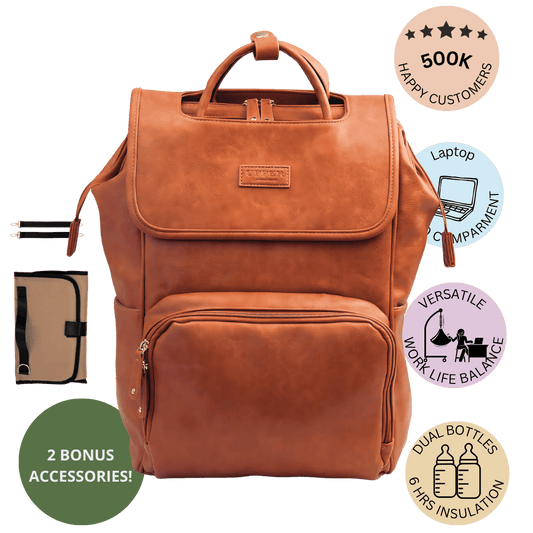 Elegant Vegan Leather Diaper Bag Backpack – Stylish Baby Bag with Insulated Bottle Holders and Stroller Clips 0