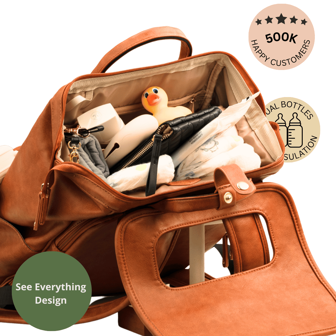 Elegant Vegan Leather Diaper Bag Backpack – Stylish Baby Bag with Insulated Bottle Holders and Stroller Clips 2