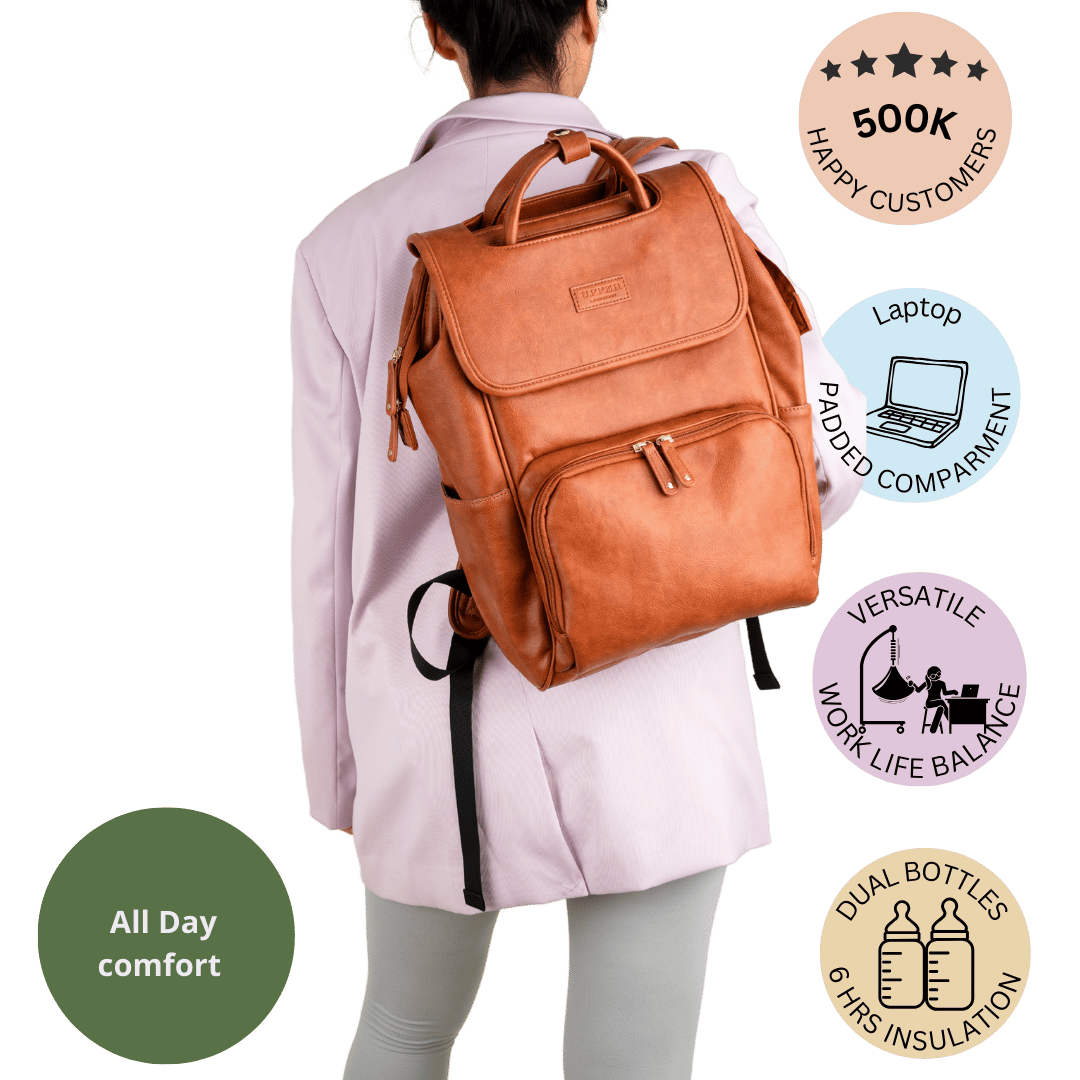 Elegant Vegan Leather Diaper Bag Backpack – Stylish Baby Bag with Insulated Bottle Holders and Stroller Clips 3