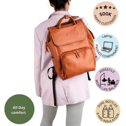 Elegant Vegan Leather Diaper Bag Backpack – Stylish Baby Bag with Insulated Bottle Holders and Stroller Clips 3