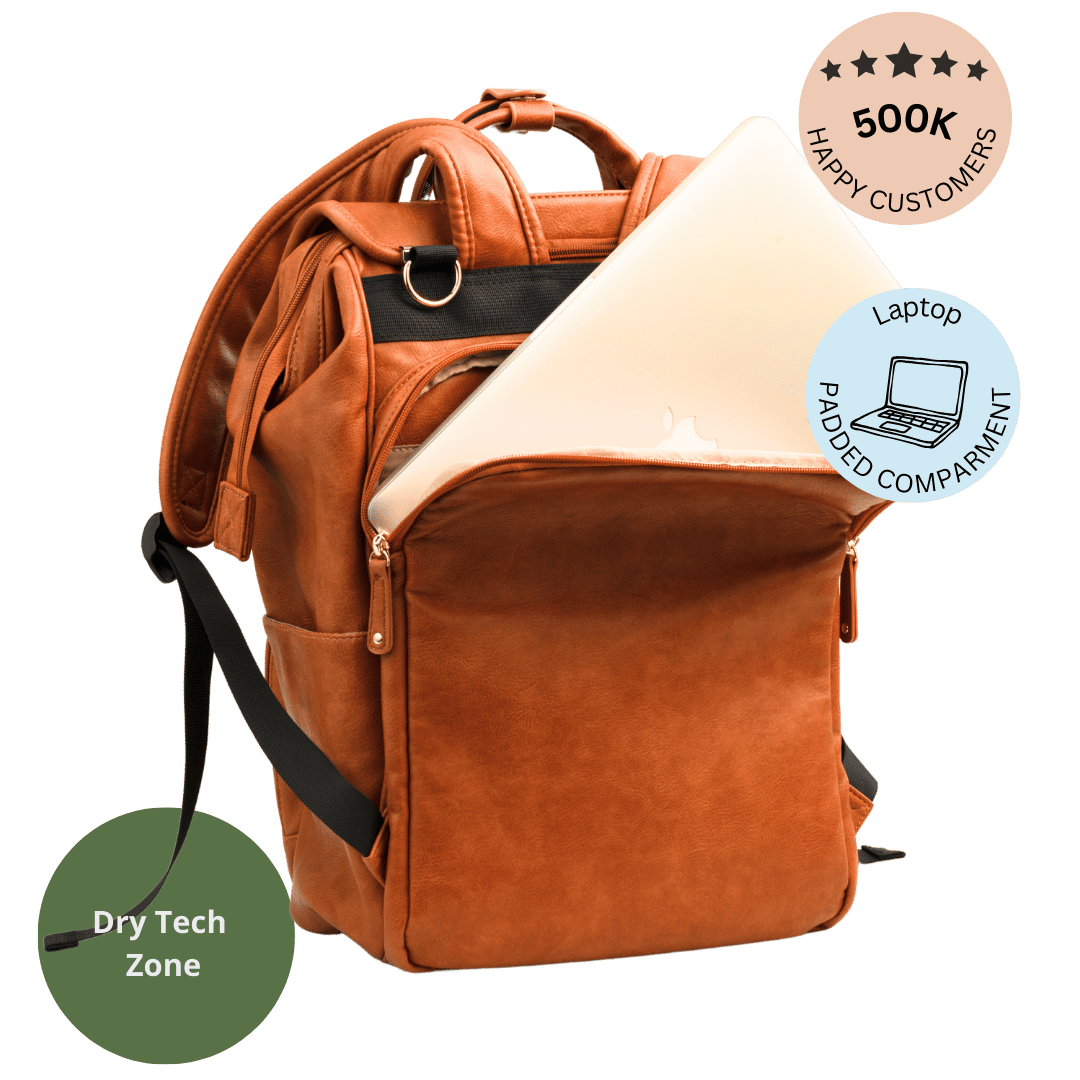 Elegant Vegan Leather Diaper Bag Backpack – Stylish Baby Bag with Insulated Bottle Holders and Stroller Clips 4