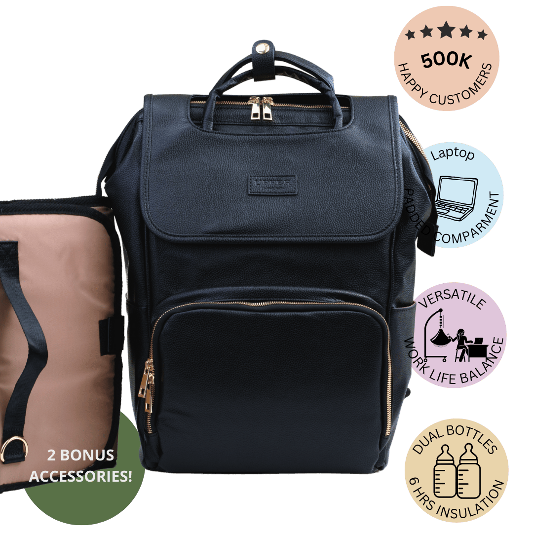 Elegant Vegan Leather Diaper Bag Backpack – Stylish Baby Bag with Insulated Bottle Holders and Stroller Clips 7