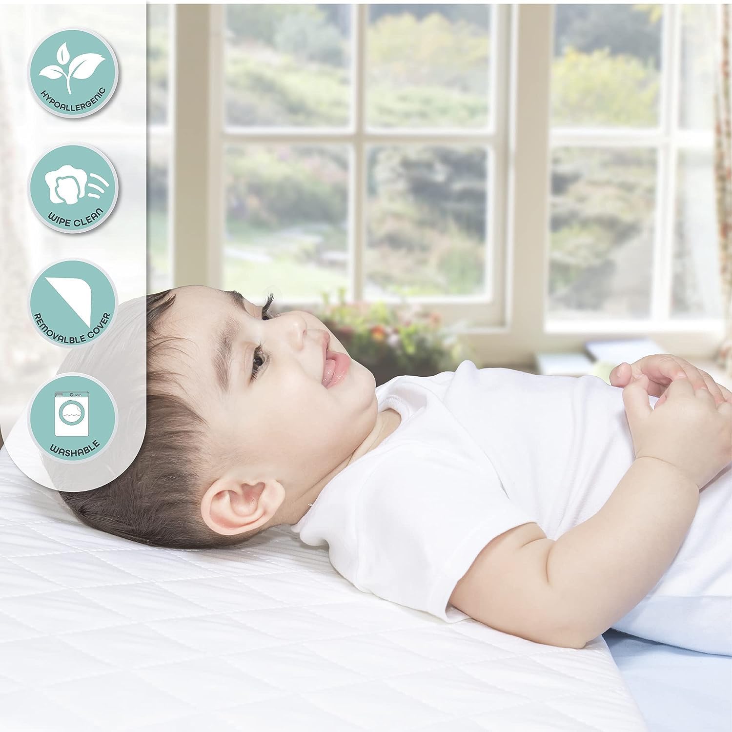 Incline Baby Support Pillow – Soft Bamboo Wedge for Supervised Playtime, Portable and Hypoallergenic, 15 x 12.3 x 2.7 Inches 5