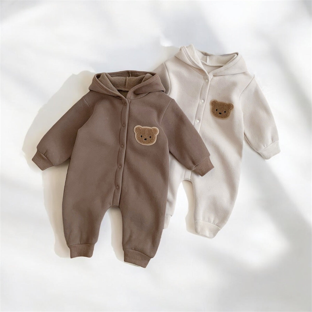 Knitted Bear Hooded Playsuit for Babies – Cozy Cotton Blend with Zipper Closure, Machine Washable, Available from Newborn to Toddler 1