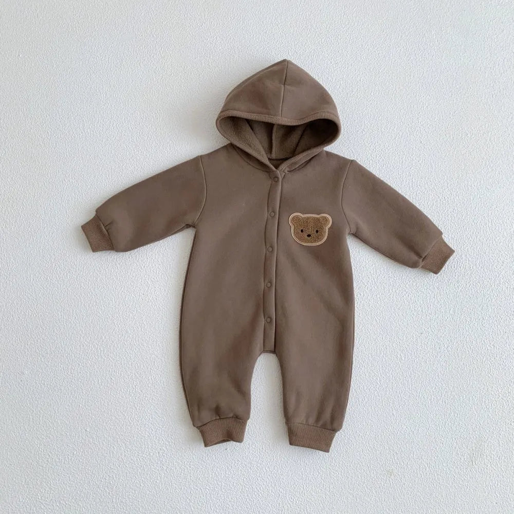 Knitted Bear Hooded Playsuit for Babies – Cozy Cotton Blend with Zipper Closure, Machine Washable, Available from Newborn to Toddler 7