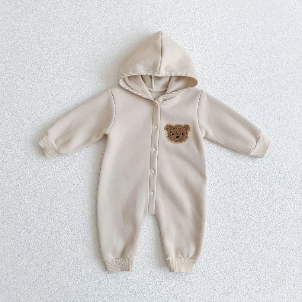 Knitted Bear Hooded Playsuit for Babies – Cozy Cotton Blend with Zipper Closure, Machine Washable, Available from Newborn to Toddler 9