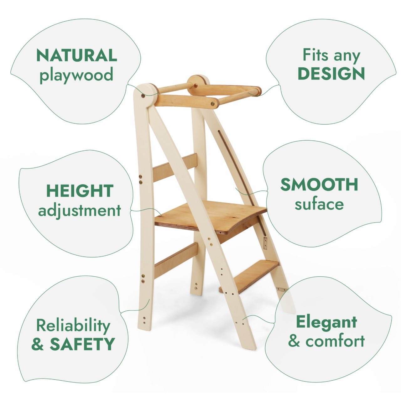 Montessori Learning Tower – Adjustable Height Kids Stool with Anti-Tip Design and Natural Wood Finish 2