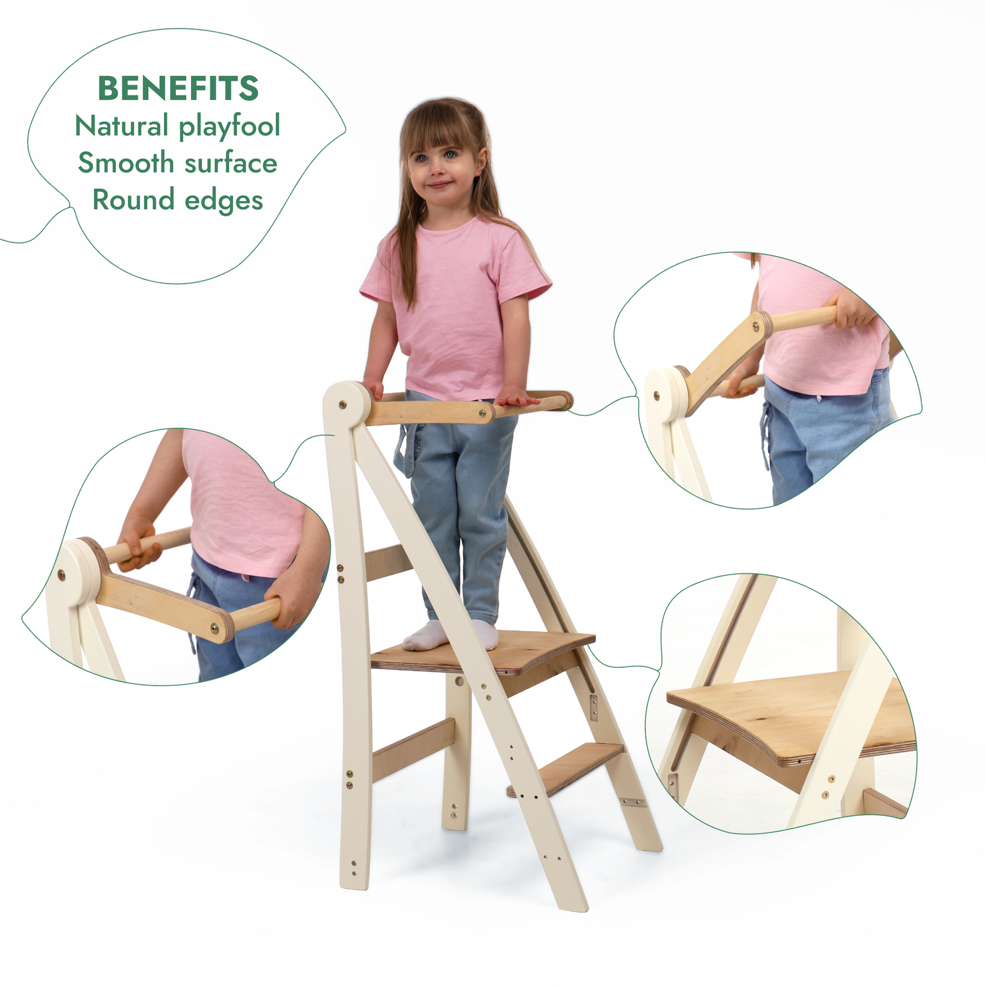 Montessori Learning Tower – Adjustable Height Kids Stool with Anti-Tip Design and Natural Wood Finish 4