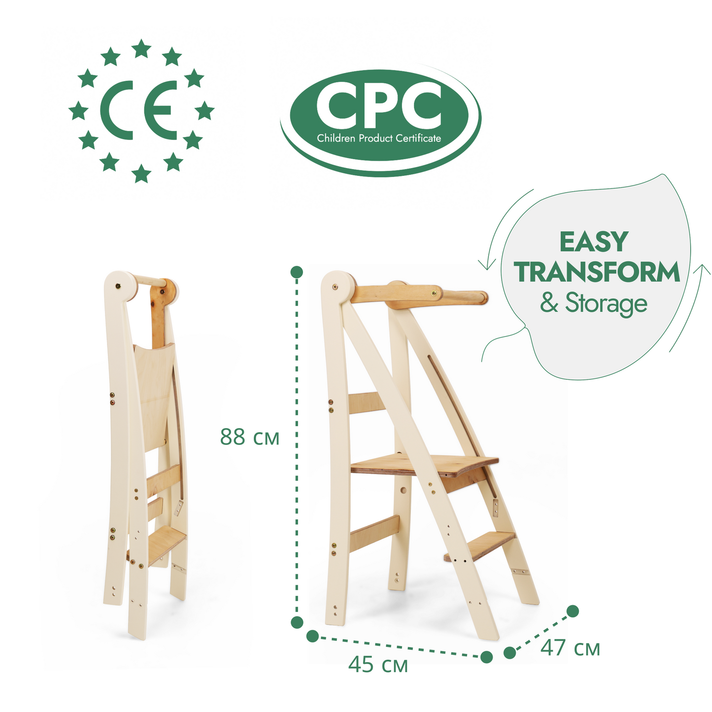 Montessori Learning Tower – Adjustable Height Kids Stool with Anti-Tip Design and Natural Wood Finish 6