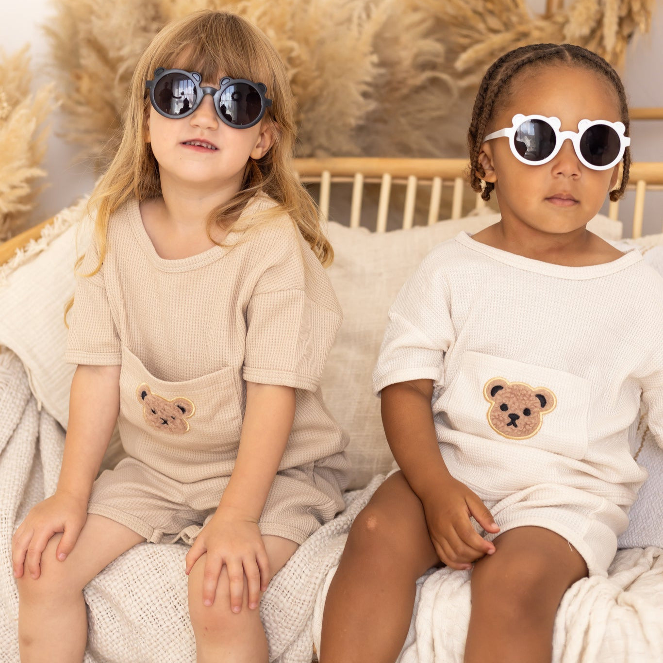 Organic Cotton T-Shirt and Shorts Set for Kids – Waffle Bear Design, Elastic Waistband, Comfortable Summer Outfit 1