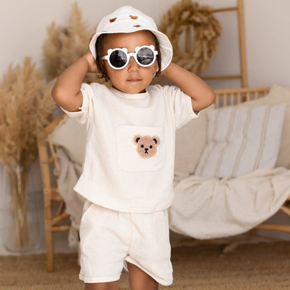 Organic Cotton T-Shirt and Shorts Set for Kids – Waffle Bear Design, Elastic Waistband, Comfortable Summer Outfit 3