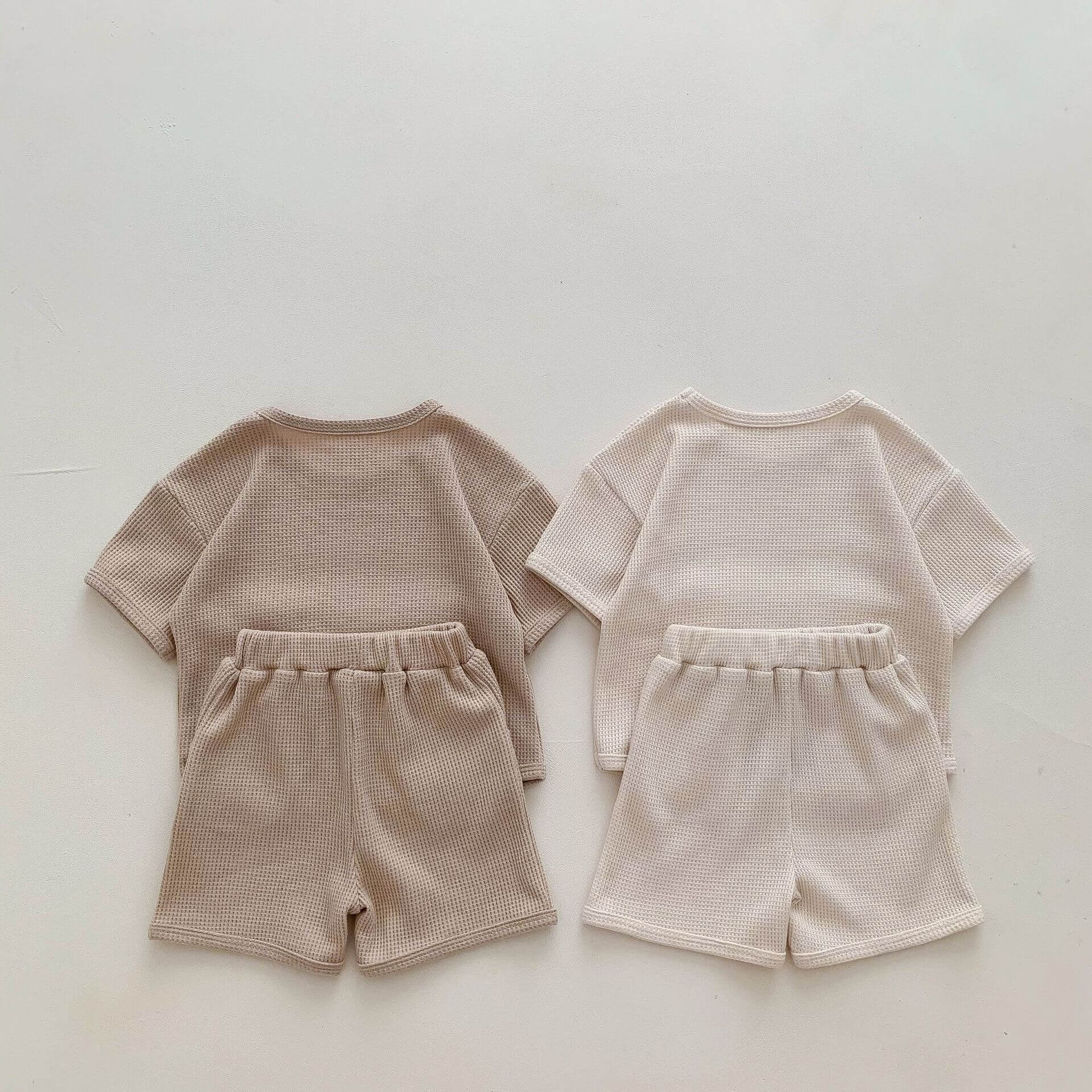 Organic Cotton T-Shirt and Shorts Set for Kids – Waffle Bear Design, Elastic Waistband, Comfortable Summer Outfit 4