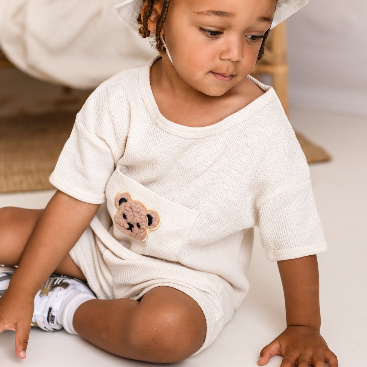 Organic Cotton T-Shirt and Shorts Set for Kids – Waffle Bear Design, Elastic Waistband, Comfortable Summer Outfit 5