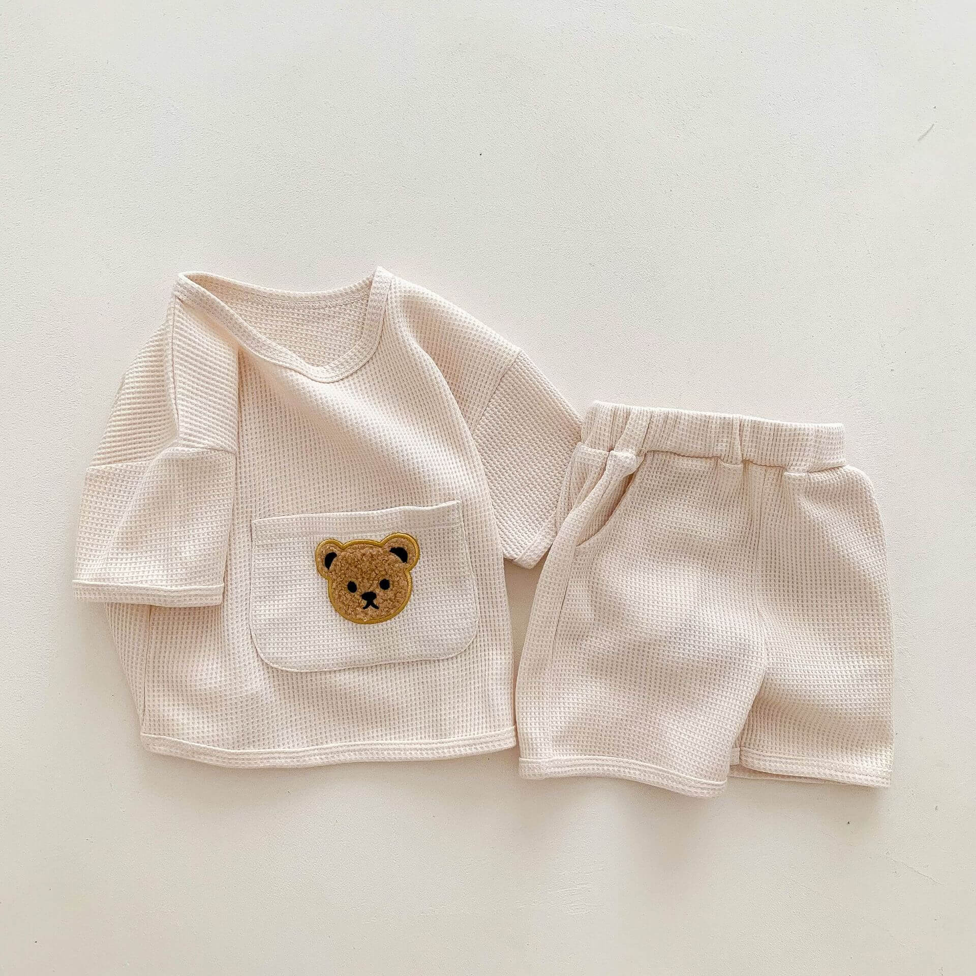 Organic Cotton T-Shirt and Shorts Set for Kids – Waffle Bear Design, Elastic Waistband, Comfortable Summer Outfit 6