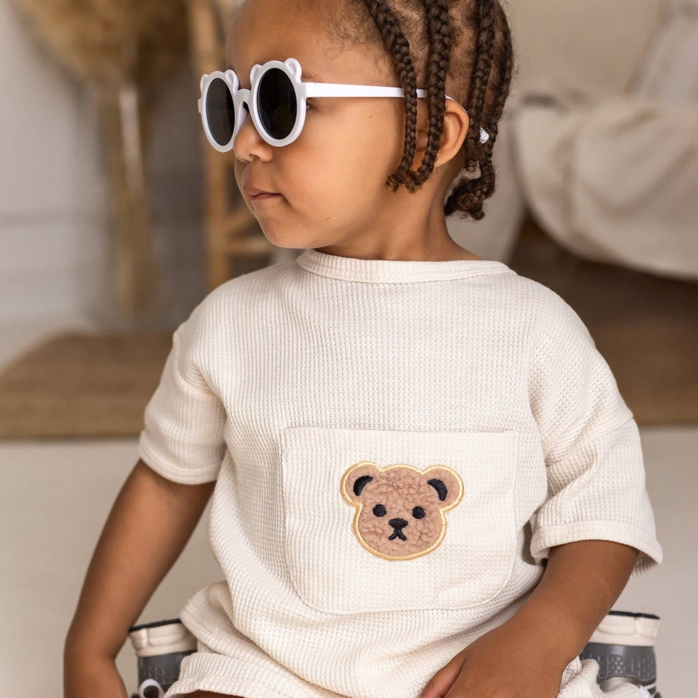 Organic Cotton T-Shirt and Shorts Set for Kids – Waffle Bear Design, Elastic Waistband, Comfortable Summer Outfit 7