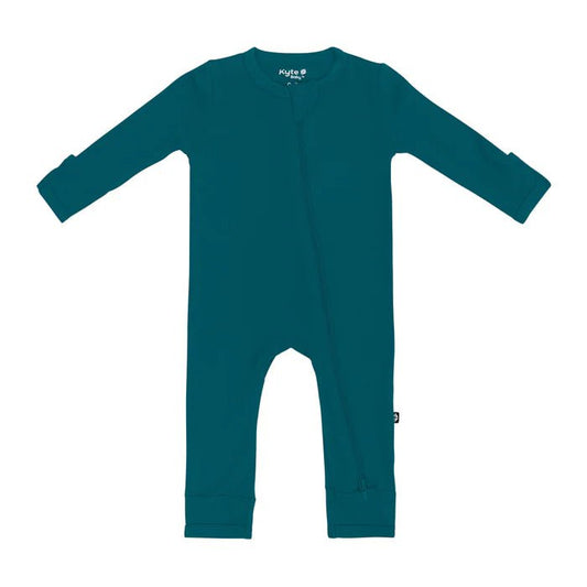 Solid Zippered Baby Romper in Bamboo Rayon – Comfortable Infant Jumpsuit for Newborns with Dual Zipper and Fold Over Cuffs 0