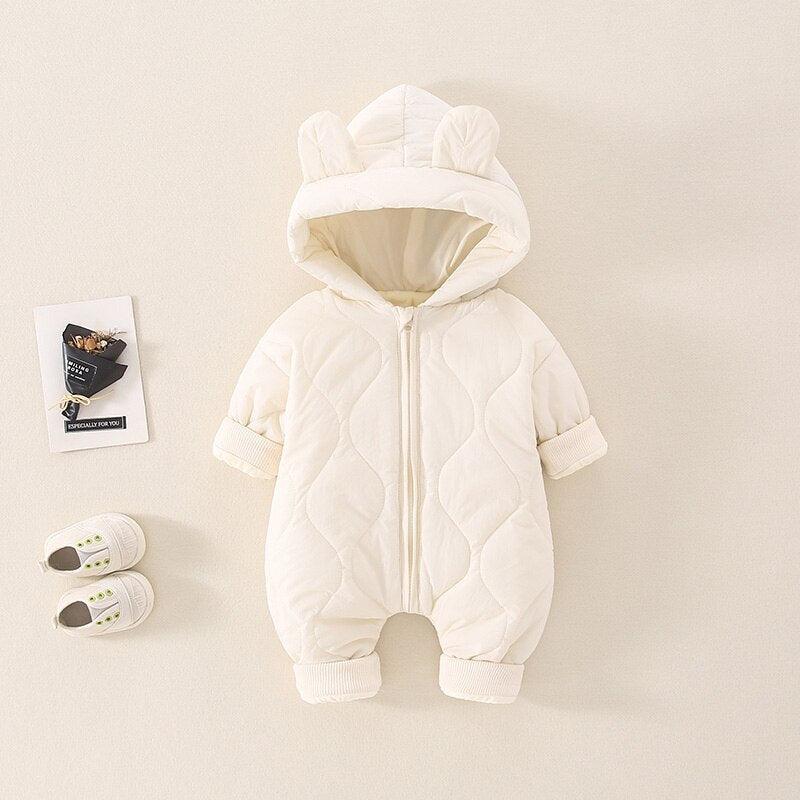 Teddy Romper for Babies – Cozy Quilted Winter Suit with Bear Ears and Hood, Unisex, Front Zip Closure, Ideal for Pram Use 2