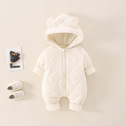 Teddy Romper for Babies – Cozy Quilted Winter Suit with Bear Ears and Hood, Unisex, Front Zip Closure, Ideal for Pram Use 2