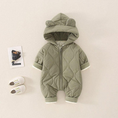 Teddy Romper for Babies – Cozy Quilted Winter Suit with Bear Ears and Hood, Unisex, Front Zip Closure, Ideal for Pram Use 3