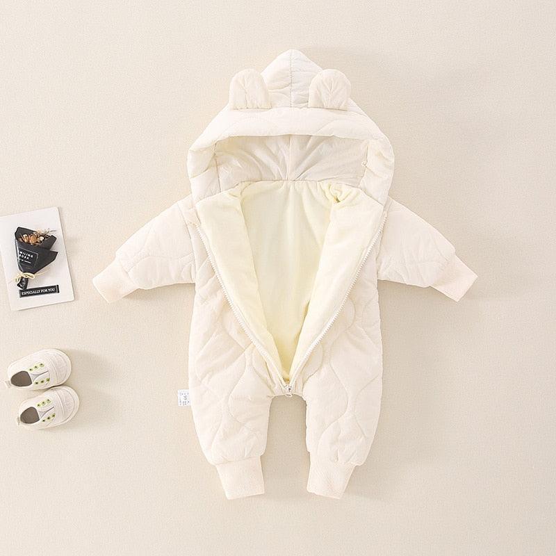 Teddy Romper for Babies – Cozy Quilted Winter Suit with Bear Ears and Hood, Unisex, Front Zip Closure, Ideal for Pram Use 4