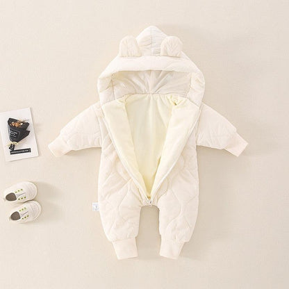 Teddy Romper for Babies – Cozy Quilted Winter Suit with Bear Ears and Hood, Unisex, Front Zip Closure, Ideal for Pram Use 4
