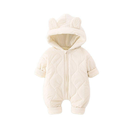 Teddy Romper for Babies – Cozy Quilted Winter Suit with Bear Ears and Hood, Unisex, Front Zip Closure, Ideal for Pram Use 6