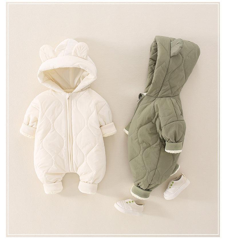 Teddy Romper for Babies – Cozy Quilted Winter Suit with Bear Ears and Hood, Unisex, Front Zip Closure, Ideal for Pram Use 7