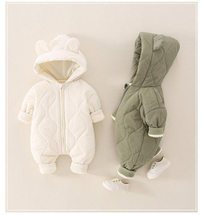 Teddy Romper for Babies – Cozy Quilted Winter Suit with Bear Ears and Hood, Unisex, Front Zip Closure, Ideal for Pram Use 7