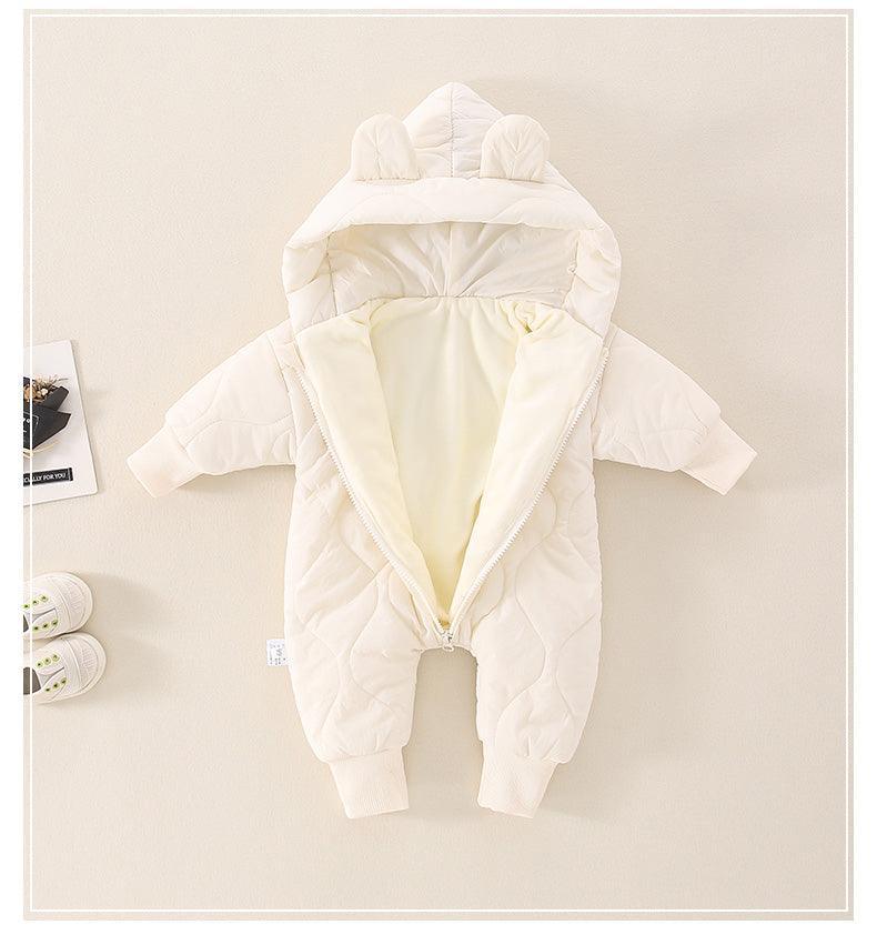 Teddy Romper for Babies – Cozy Quilted Winter Suit with Bear Ears and Hood, Unisex, Front Zip Closure, Ideal for Pram Use 8