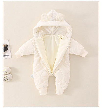 Teddy Romper for Babies – Cozy Quilted Winter Suit with Bear Ears and Hood, Unisex, Front Zip Closure, Ideal for Pram Use 8