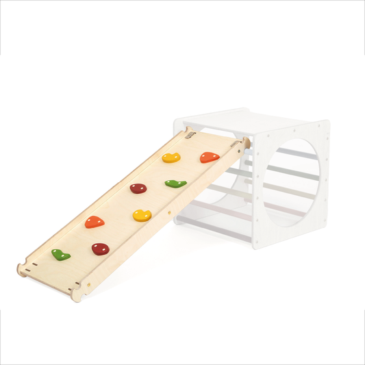 Wooden Climbing Frame and Slide Combo for Toddlers – Adjustable Height Montessori Rock Wall for Safe Play 0
