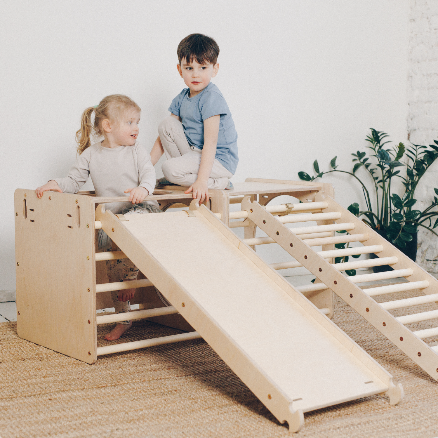 Wooden Climbing Frame and Slide Combo for Toddlers – Adjustable Height Montessori Rock Wall for Safe Play 1