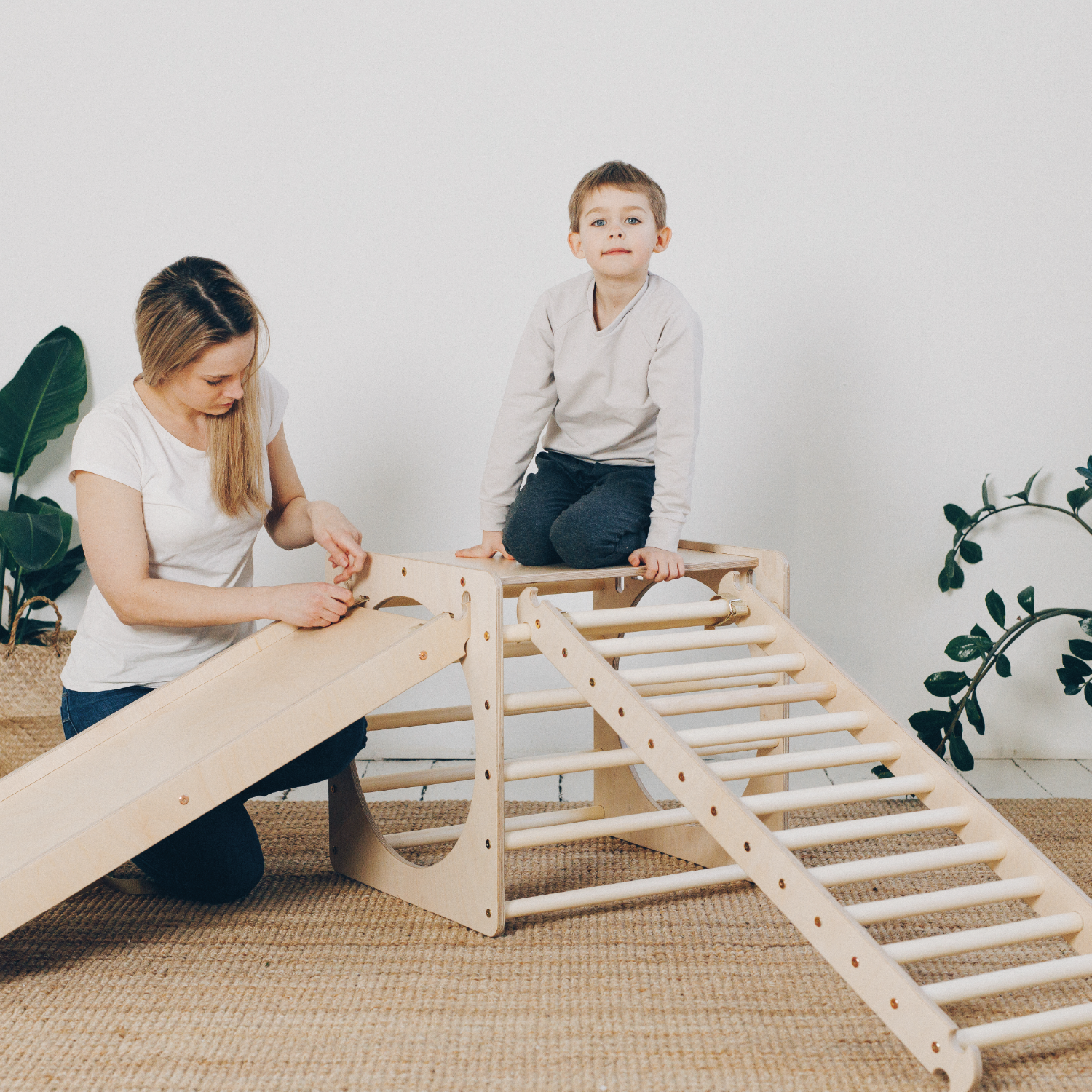 Wooden Climbing Frame and Slide Combo for Toddlers – Adjustable Height Montessori Rock Wall for Safe Play 3