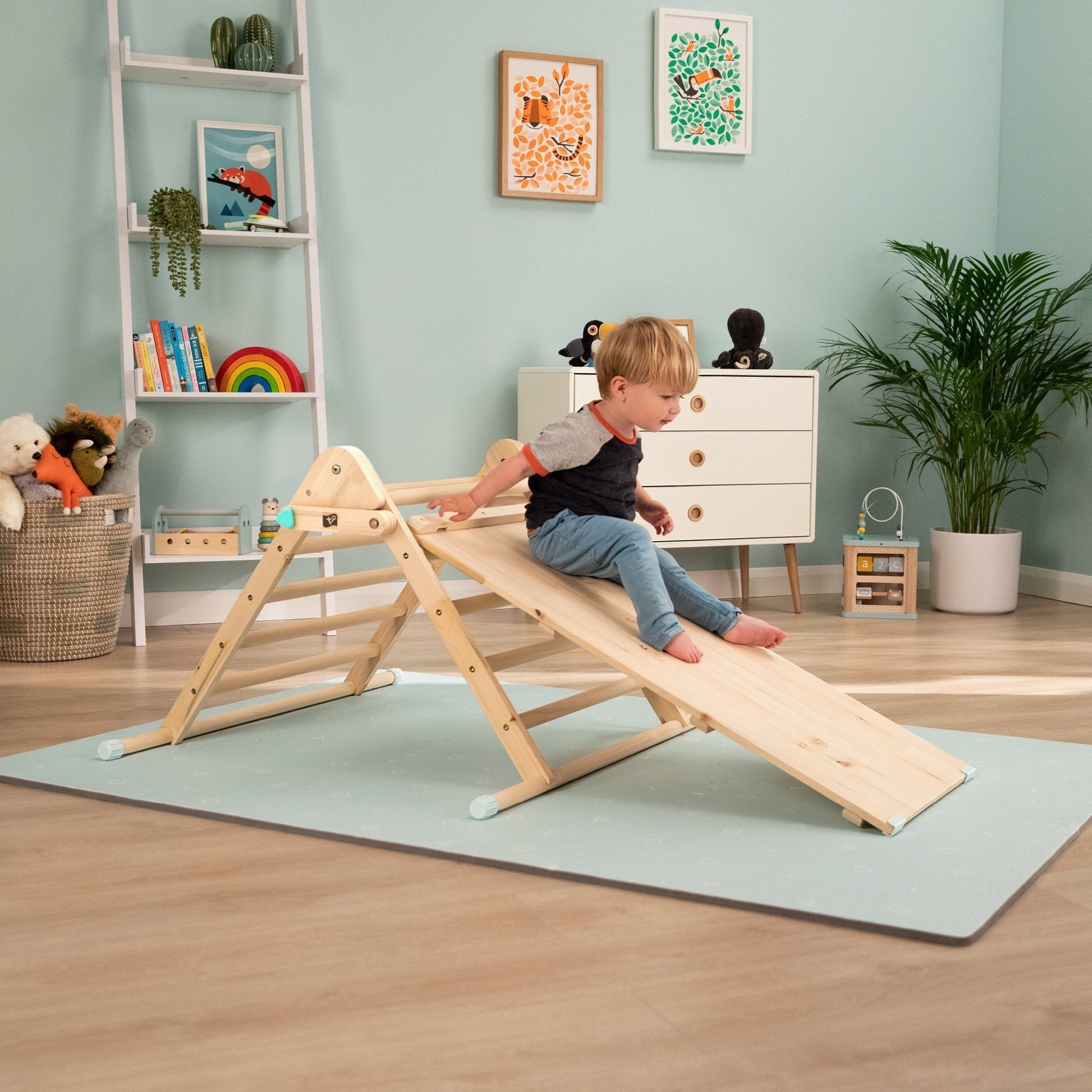 Wooden Climbing Frame with Slide – Indoor Pikler Style Triangle Set for Children’s Active Play, FSC Certified Safe Design 1