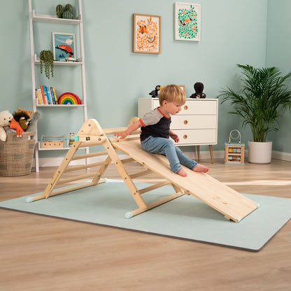 Wooden Climbing Frame with Slide – Indoor Pikler Style Triangle Set for Children’s Active Play, FSC Certified Safe Design 1